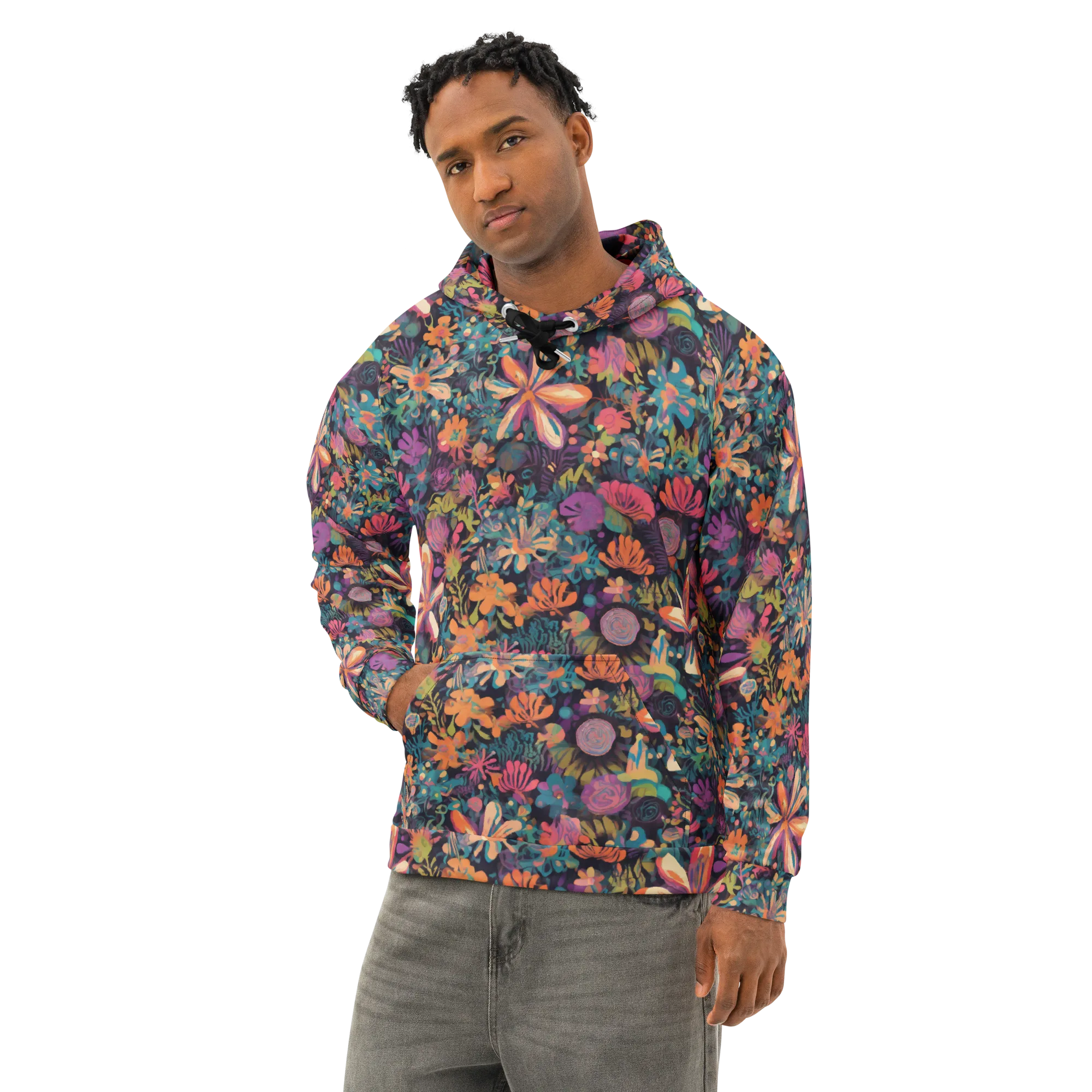 Electric Herbarium on Cotton Hoodie — Left Front