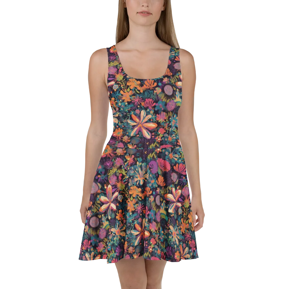 Electric Herbarium on Skater Dress — Front