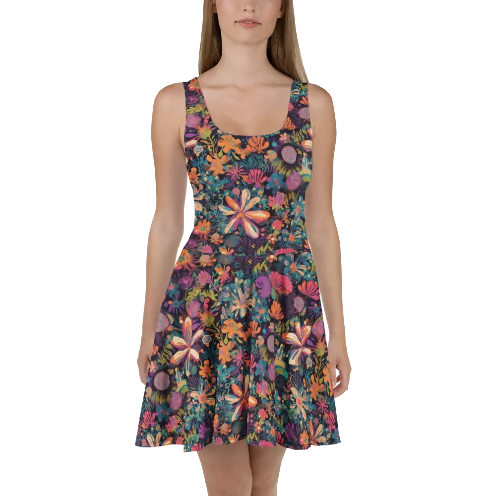Electric Herbarium on Skater Dress — Front