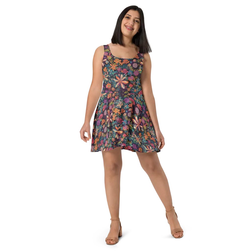 Electric Herbarium on Skater Dress — Front
