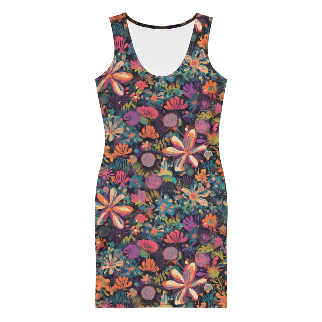 Electric Herbarium on Bodycon Dress — Front