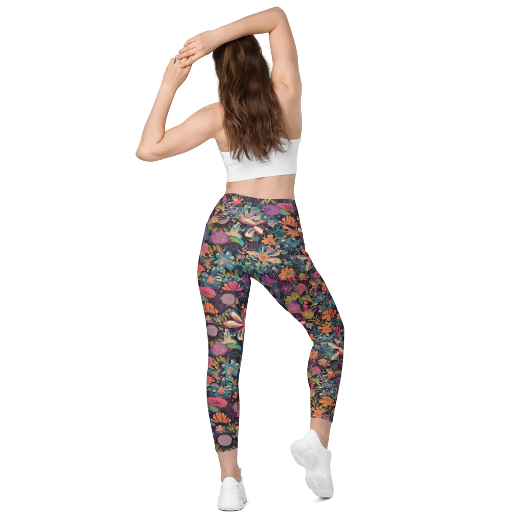 Electric Herbarium on Leggings with Pockets — Back