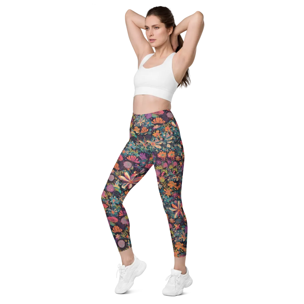 Electric Herbarium on Leggings with Pockets — Left Front