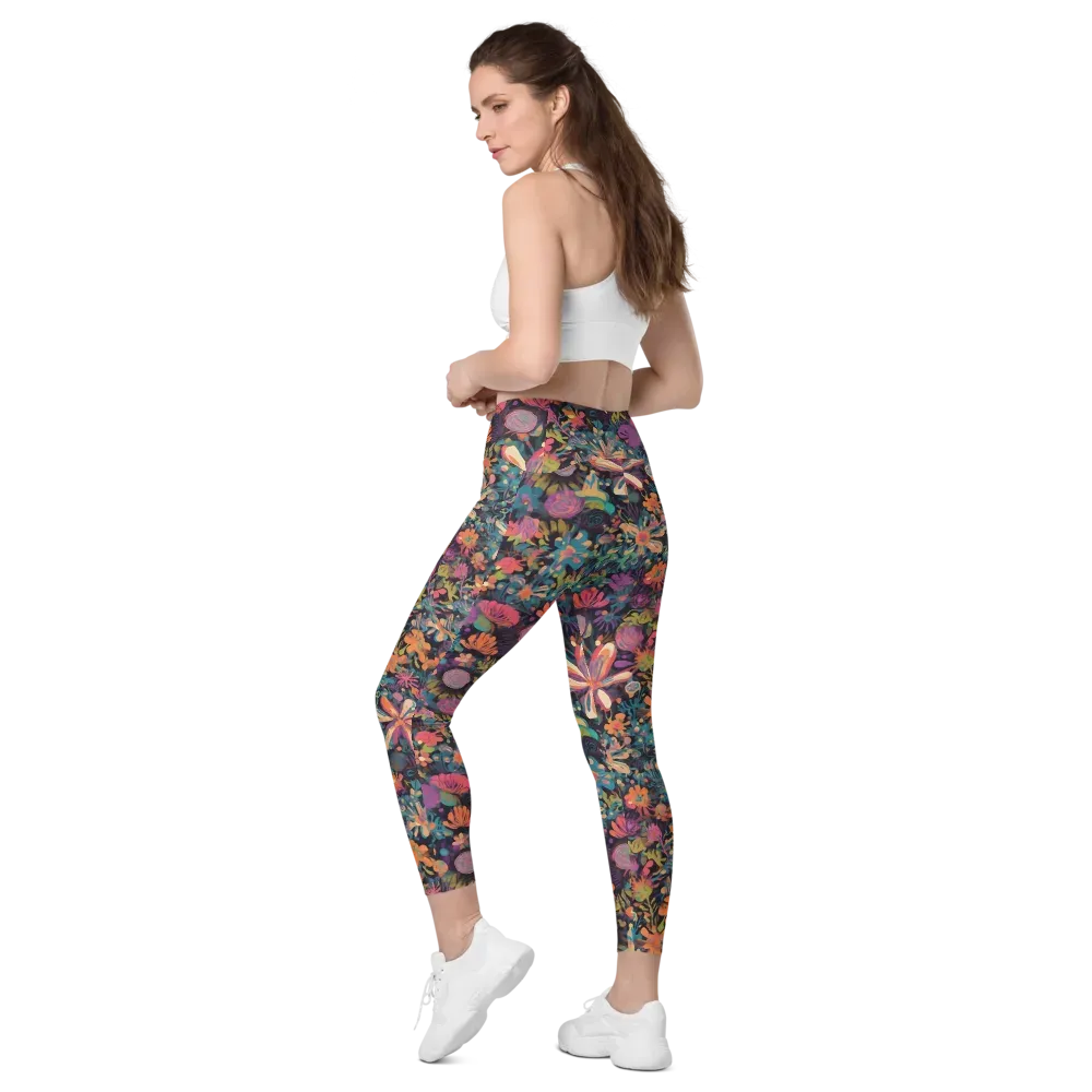 Electric Herbarium on Leggings with Pockets — Left Back
