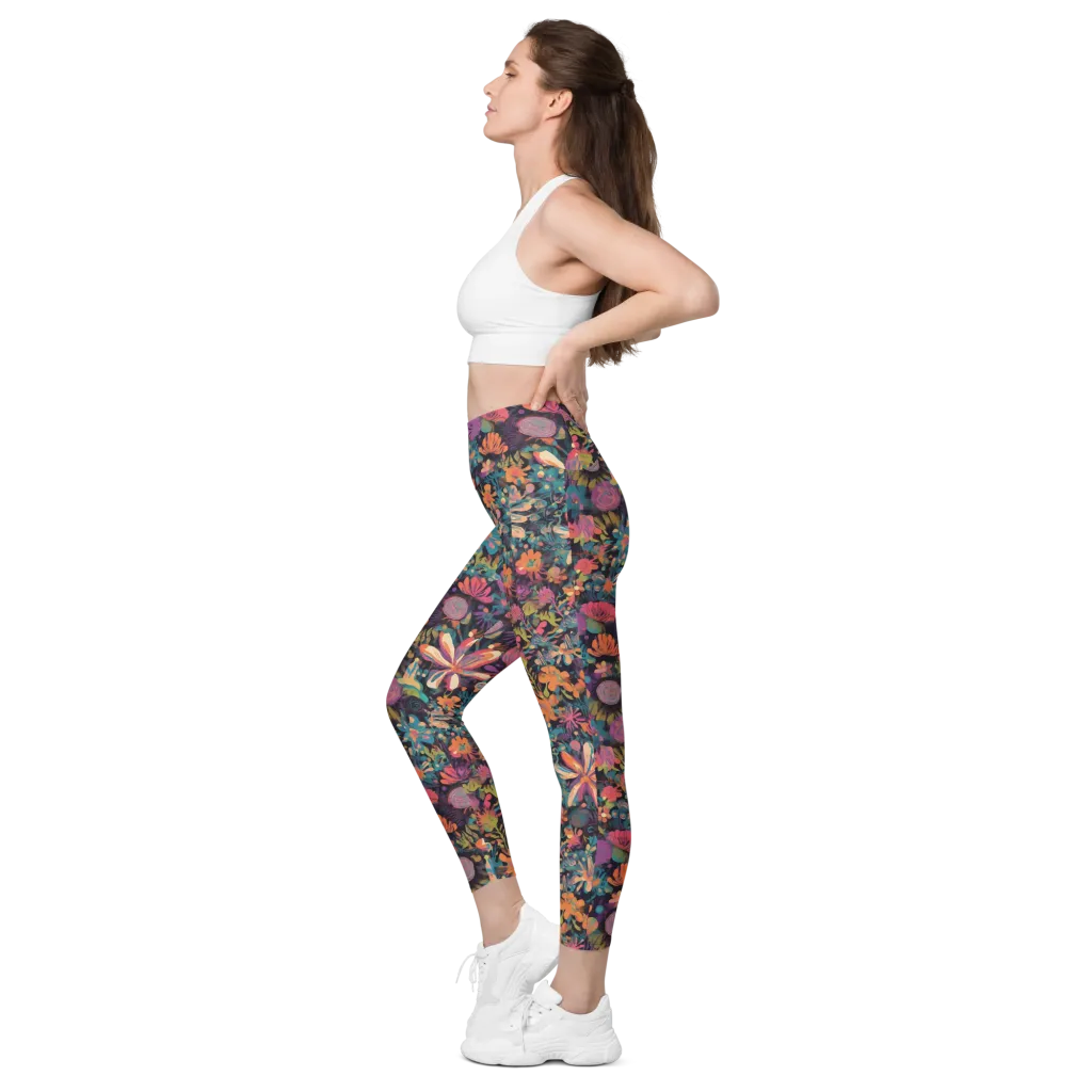 Electric Herbarium on Leggings with Pockets — Left