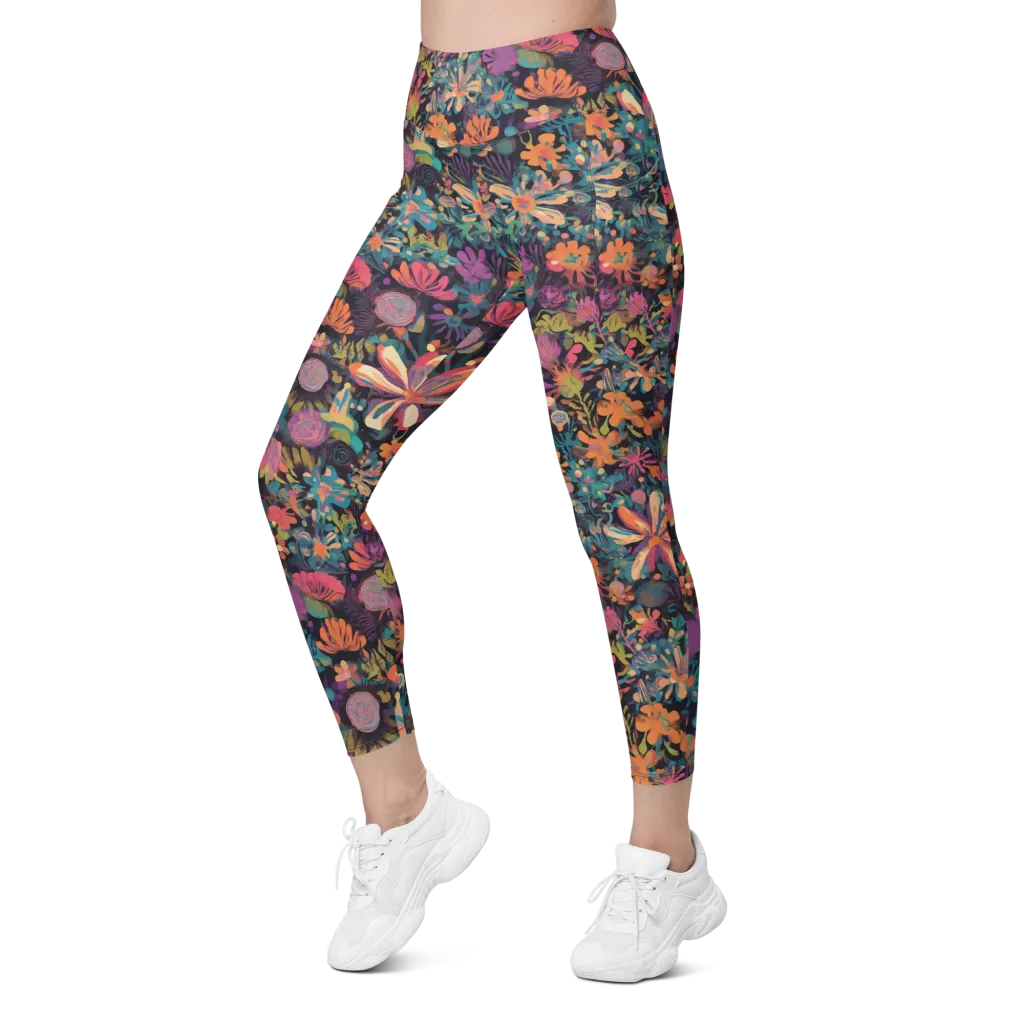 Electric Herbarium on Leggings with Pockets — Left Front