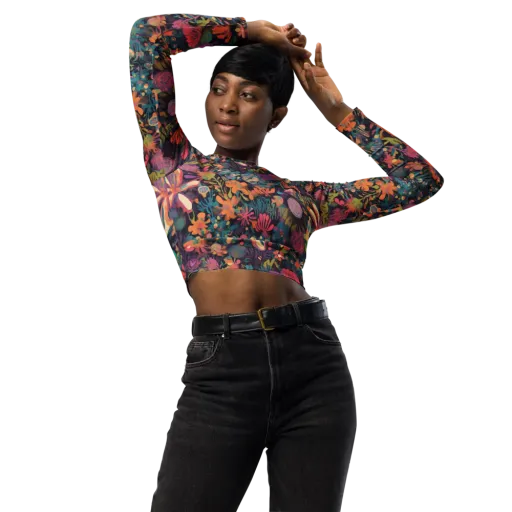 Electric Herbarium on a Long Sleeve Crop Top