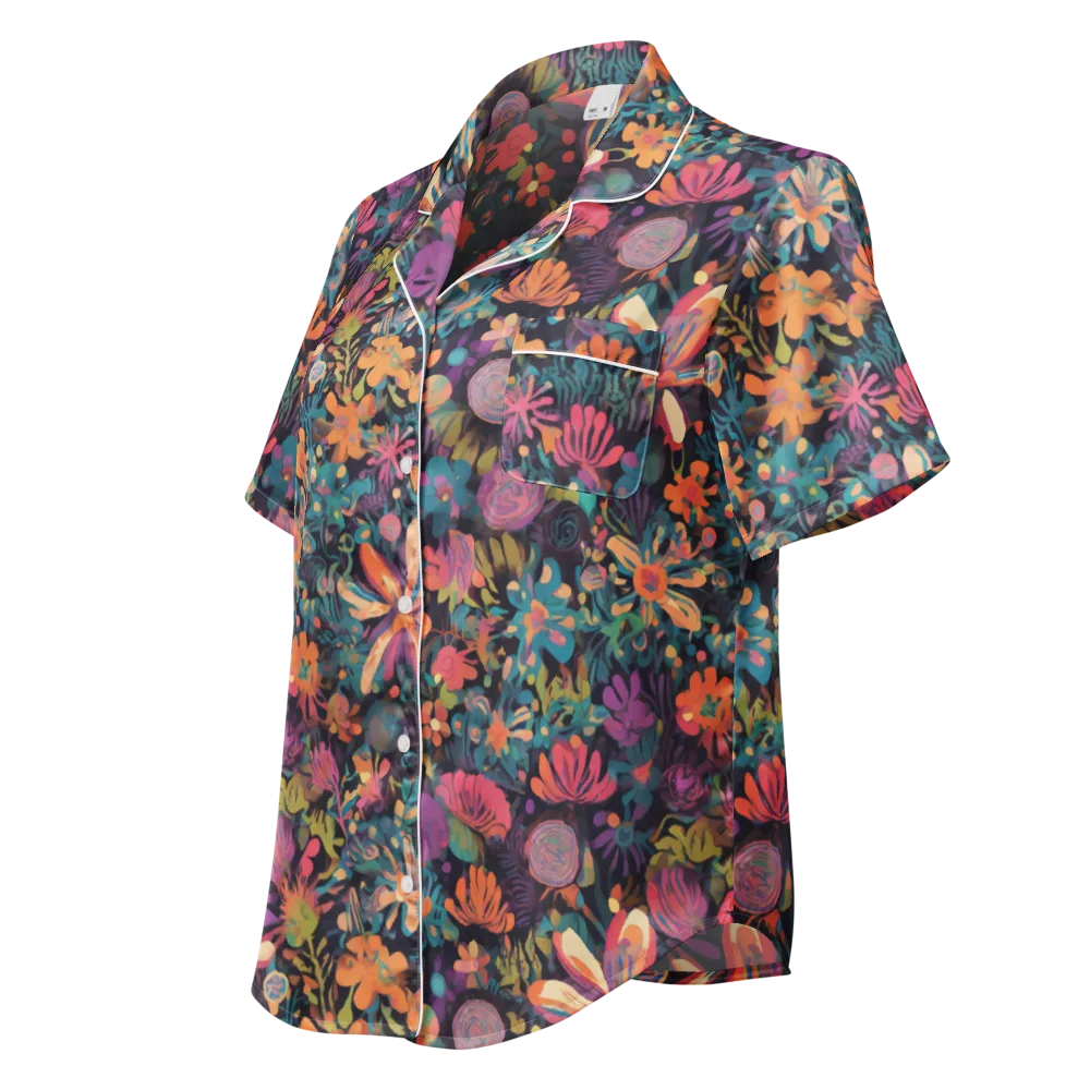 Electric Herbarium on Women's Short Sleeve Pajama Top — Left Front