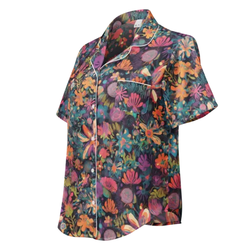 Electric Herbarium on a Women's Short Sleeve Pajama Top