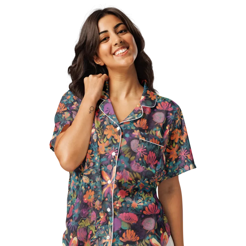 Electric Herbarium on Women's Short Sleeve Pajama Top — Front