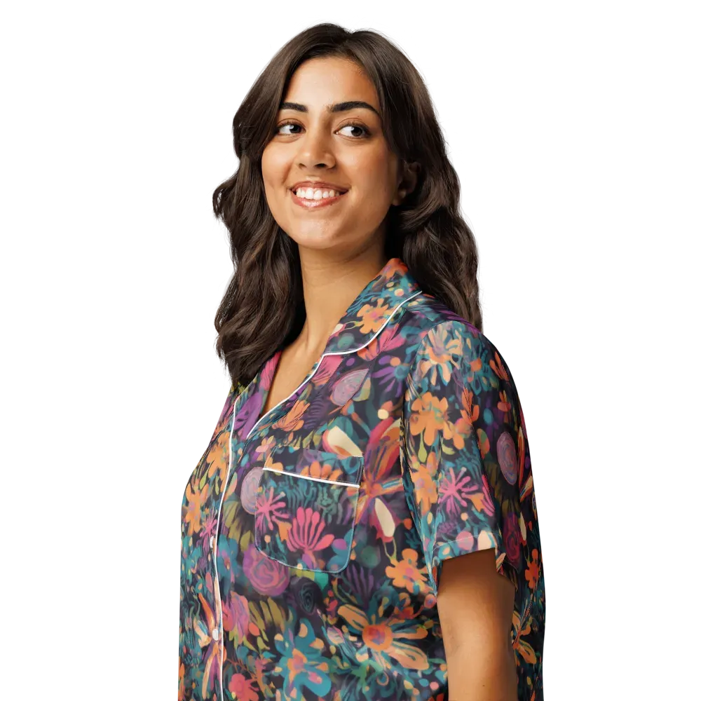 Electric Herbarium on Women's Short Sleeve Pajama Top — Left Front