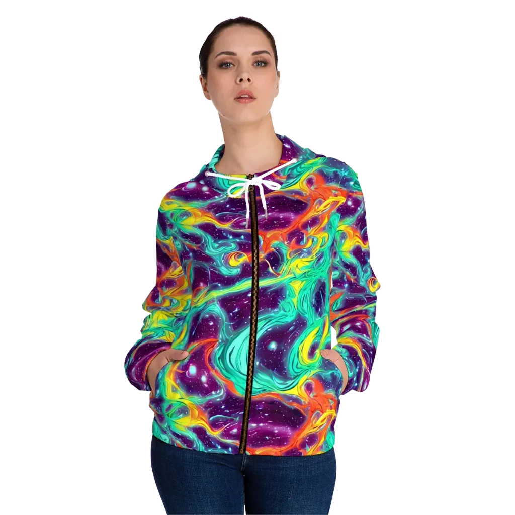 Astral Afterglow on Women's Full-Zip Hoodie — Front On Person