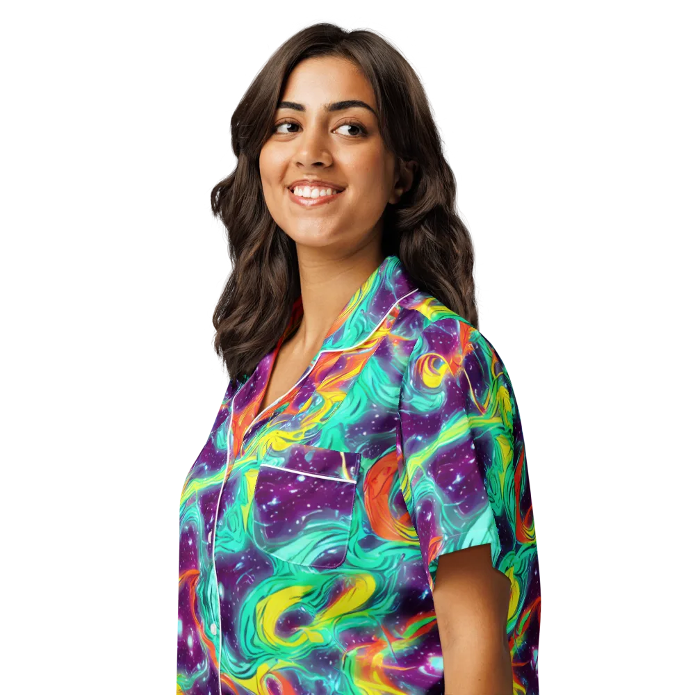 Astral Afterglow on Women's Short Sleeve Pajama Top — Left Front