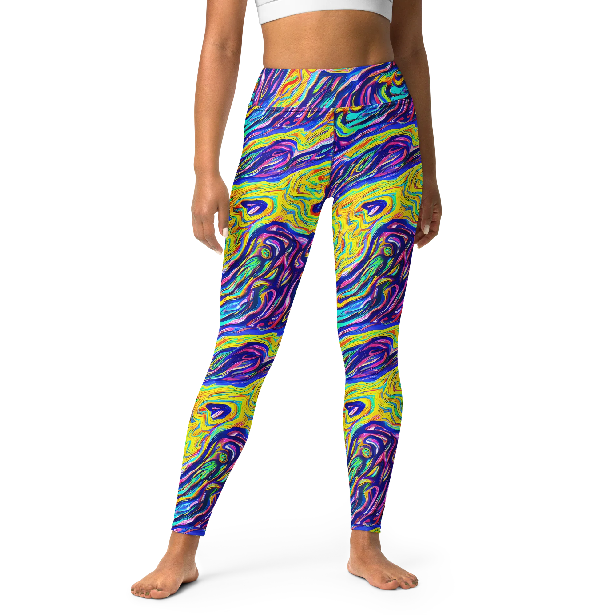 Kaleidoscope Current on Yoga Leggings — Front