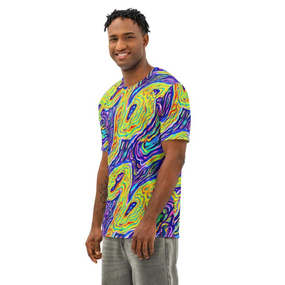 Kaleidoscope Current on Men's Cotton Crew Neck T-Shirt — Left Front