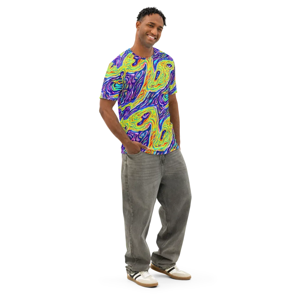 Kaleidoscope Current on Men's Cotton Crew Neck T-Shirt — Right Front