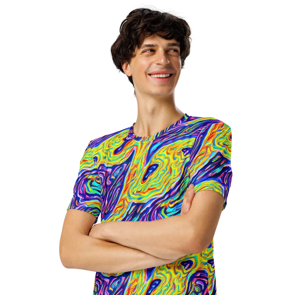 Kaleidoscope Current on Men's Crew Neck T-Shirt — Left Front