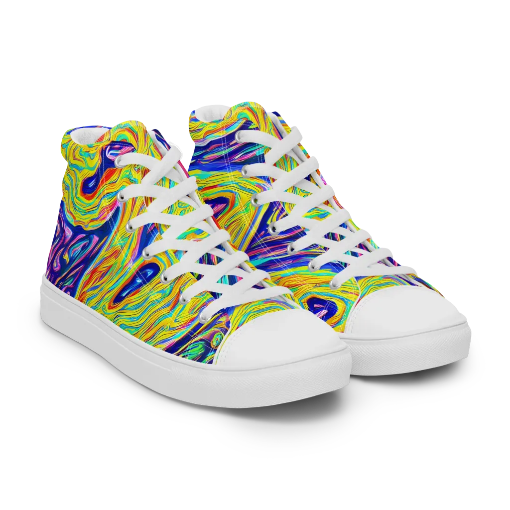 Kaleidoscope Current on Men's High Top Canvas Shoes — Right Front