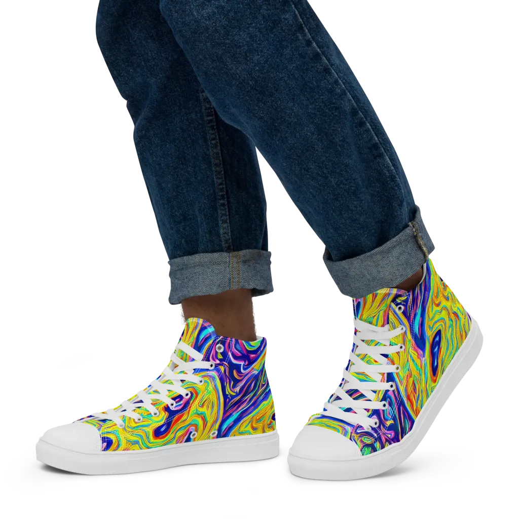Kaleidoscope Current on Men's High Top Canvas Shoes — Left