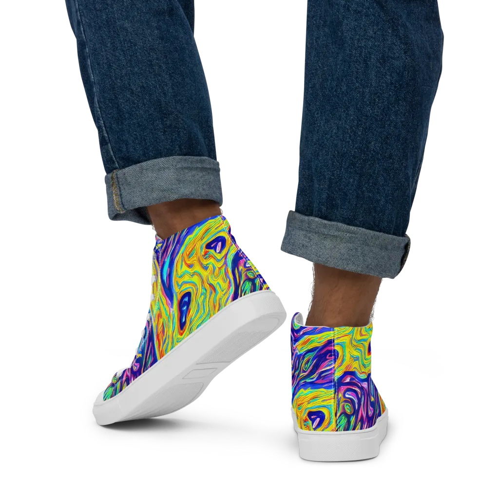Kaleidoscope Current on Men's High Top Canvas Shoes — Back