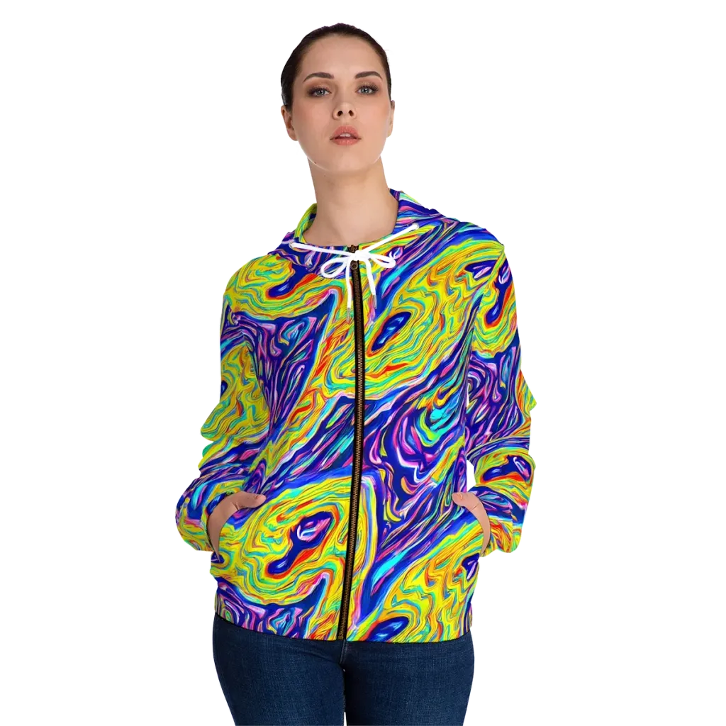 Kaleidoscope Current on Women's Full-Zip Hoodie — Front On Person