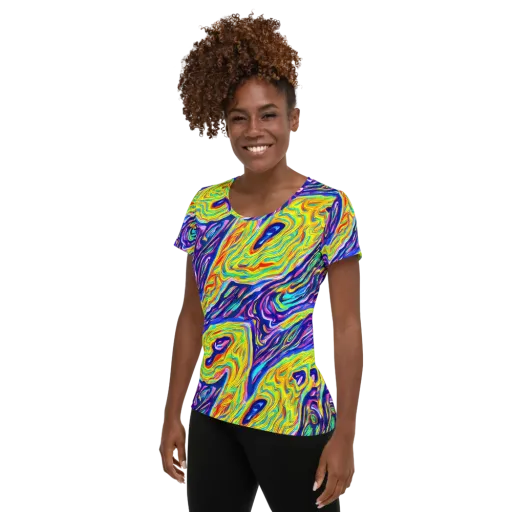 Kaleidoscope Current on a Women's Athletic T-Shirt