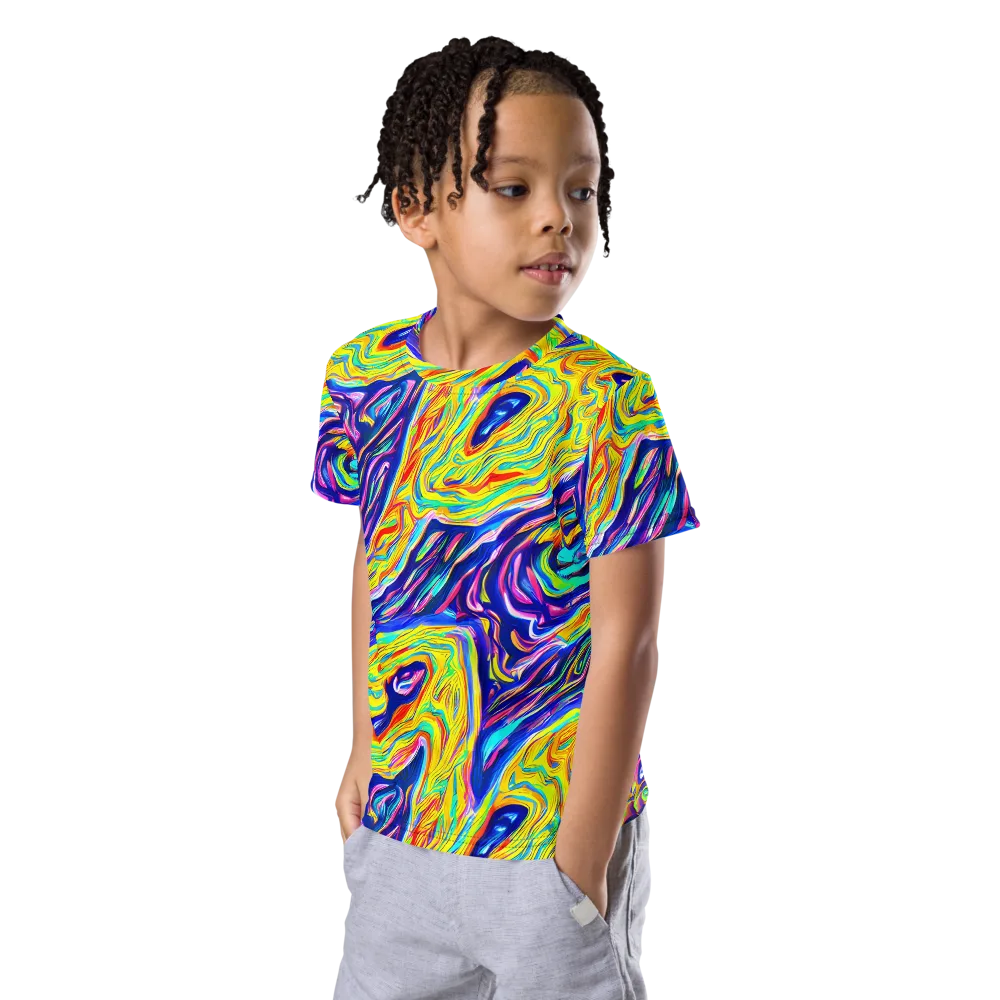 Kaleidoscope Current on Kids Crew Neck T-Shirt — Left Front