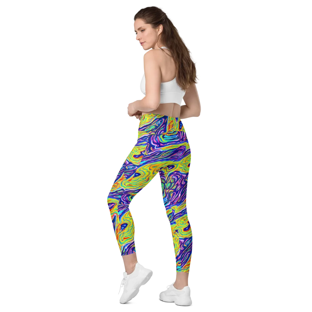 Kaleidoscope Current on Leggings with Pockets — Left Back