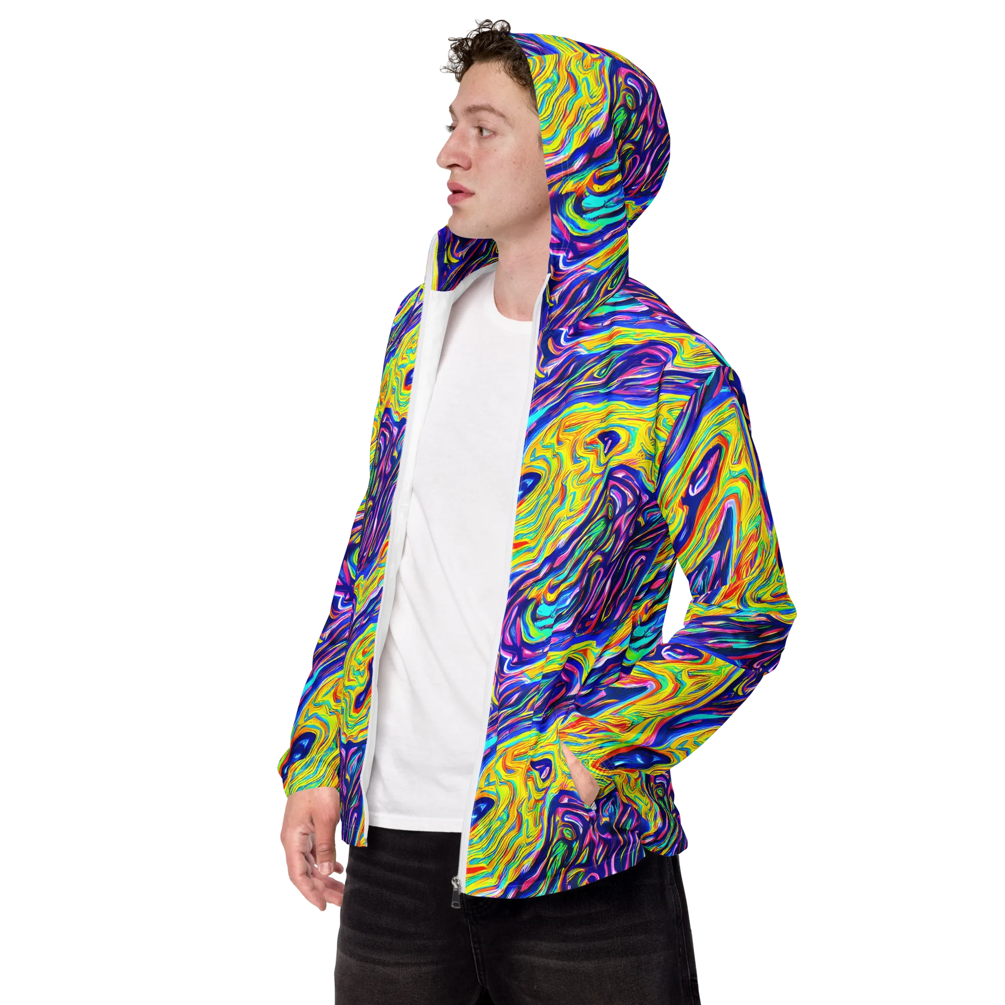 Kaleidoscope Current on Men's Windbreaker — Left Front