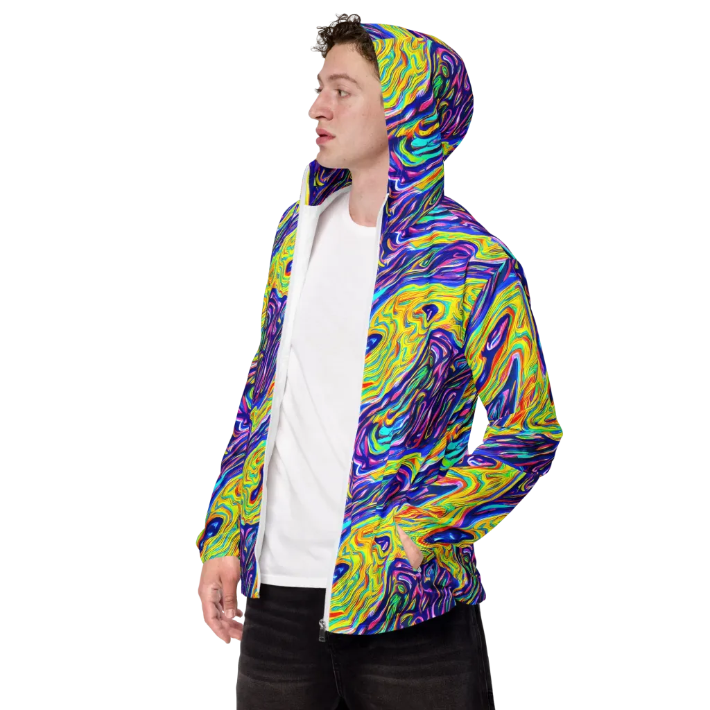 Kaleidoscope Current on Men's Windbreaker — Left Front