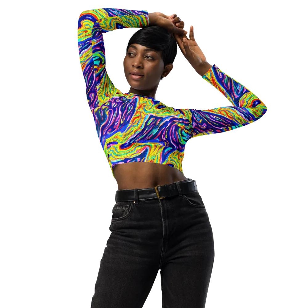 Kaleidoscope Current on Long Sleeve Crop Top — Front