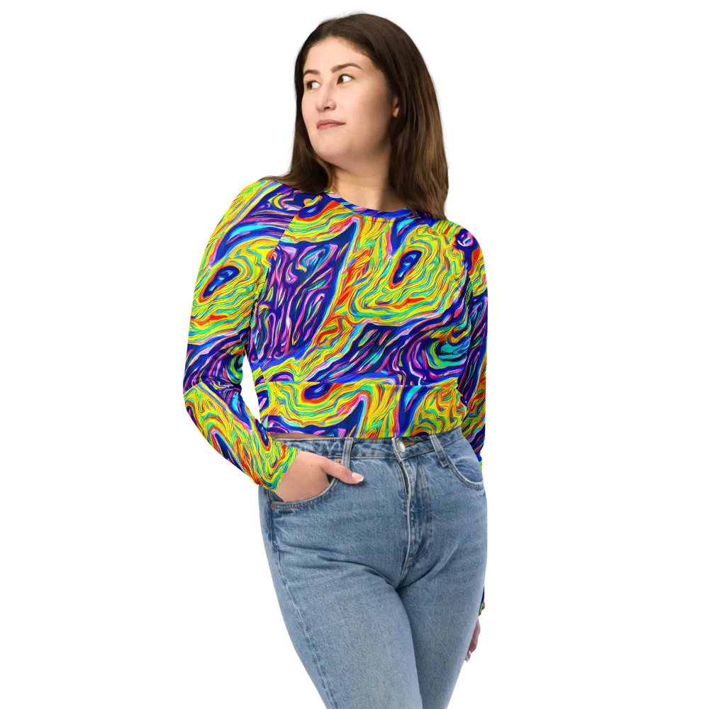 Kaleidoscope Current on Long Sleeve Crop Top — Front