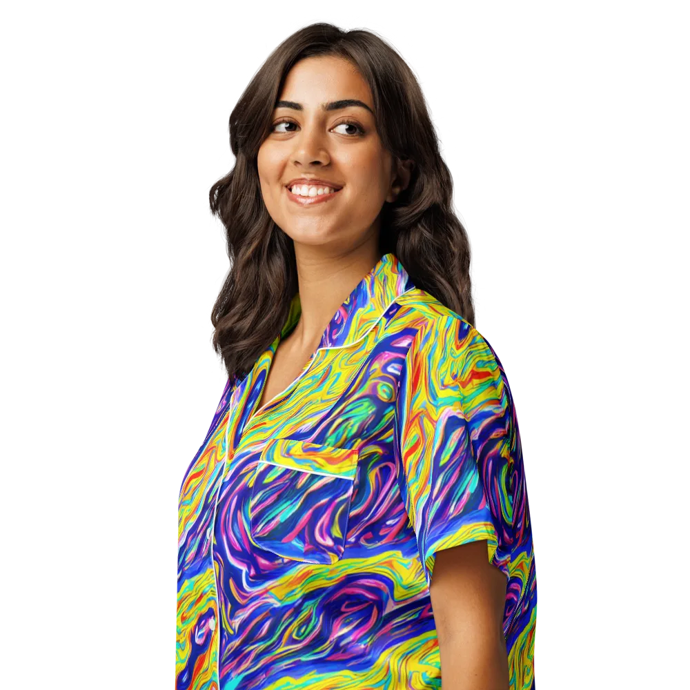Kaleidoscope Current on Women's Short Sleeve Pajama Top — Left Front