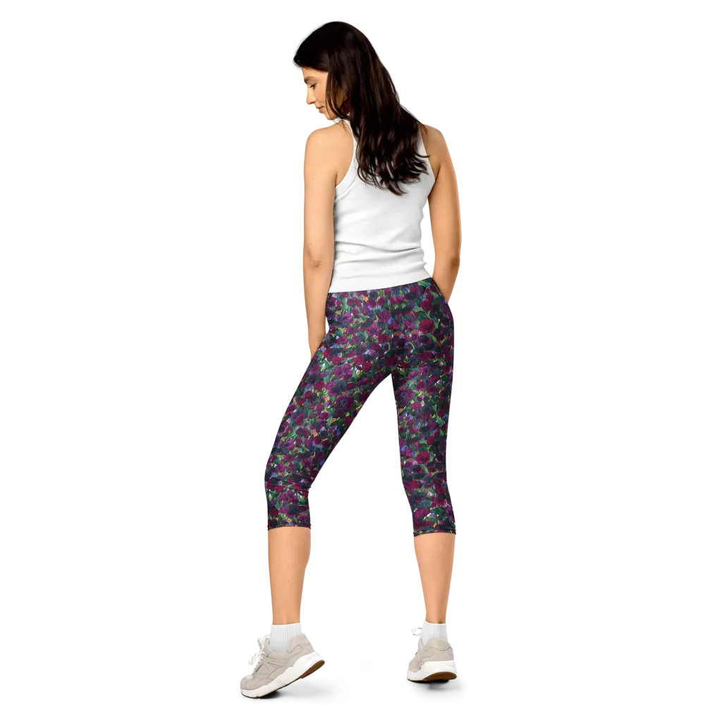 Midnight Floralia on Capri Leggings — Back