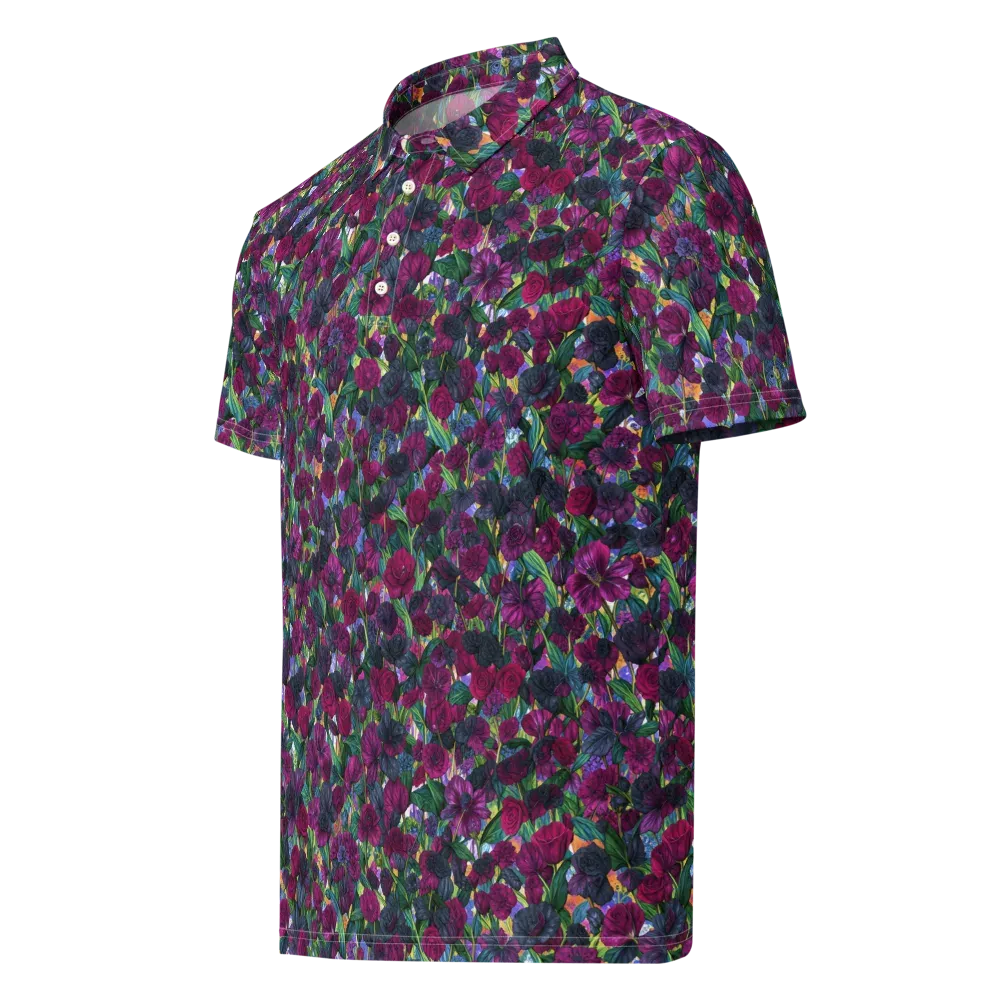 Midnight Floralia on Men's Slim Fit Polo Shirt — Left Front