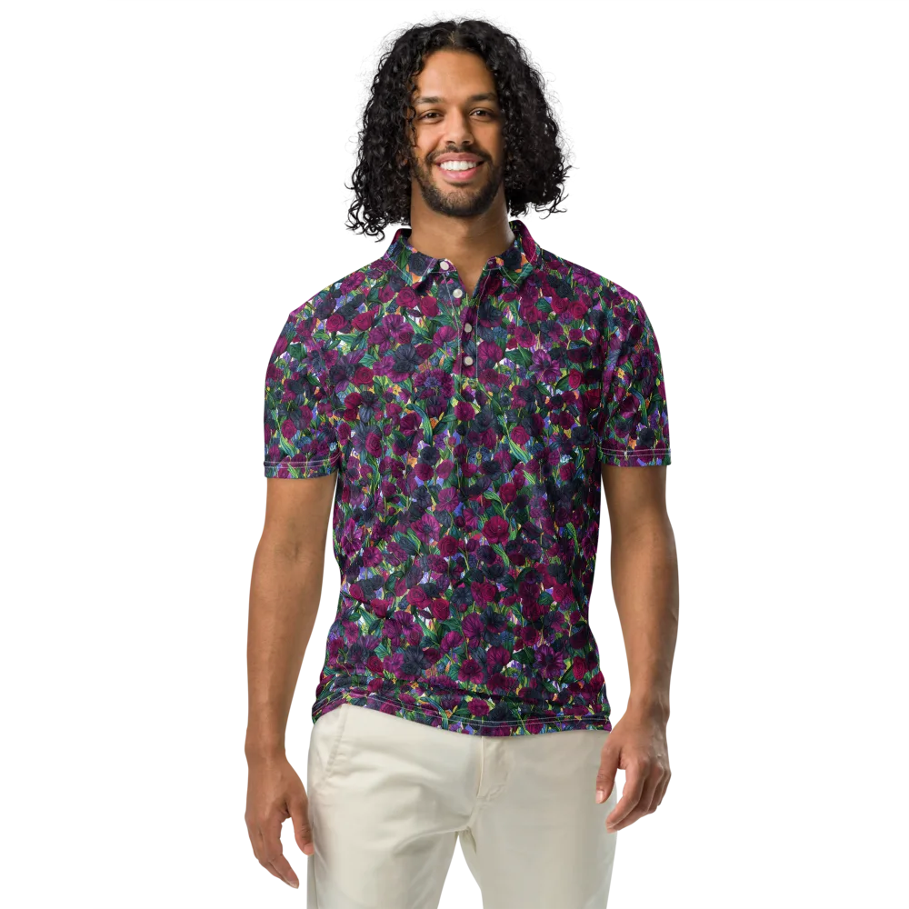 Midnight Floralia on Men's Slim Fit Polo Shirt — Front