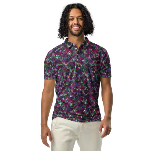Midnight Floralia on a Men's Slim Fit Polo Shirt