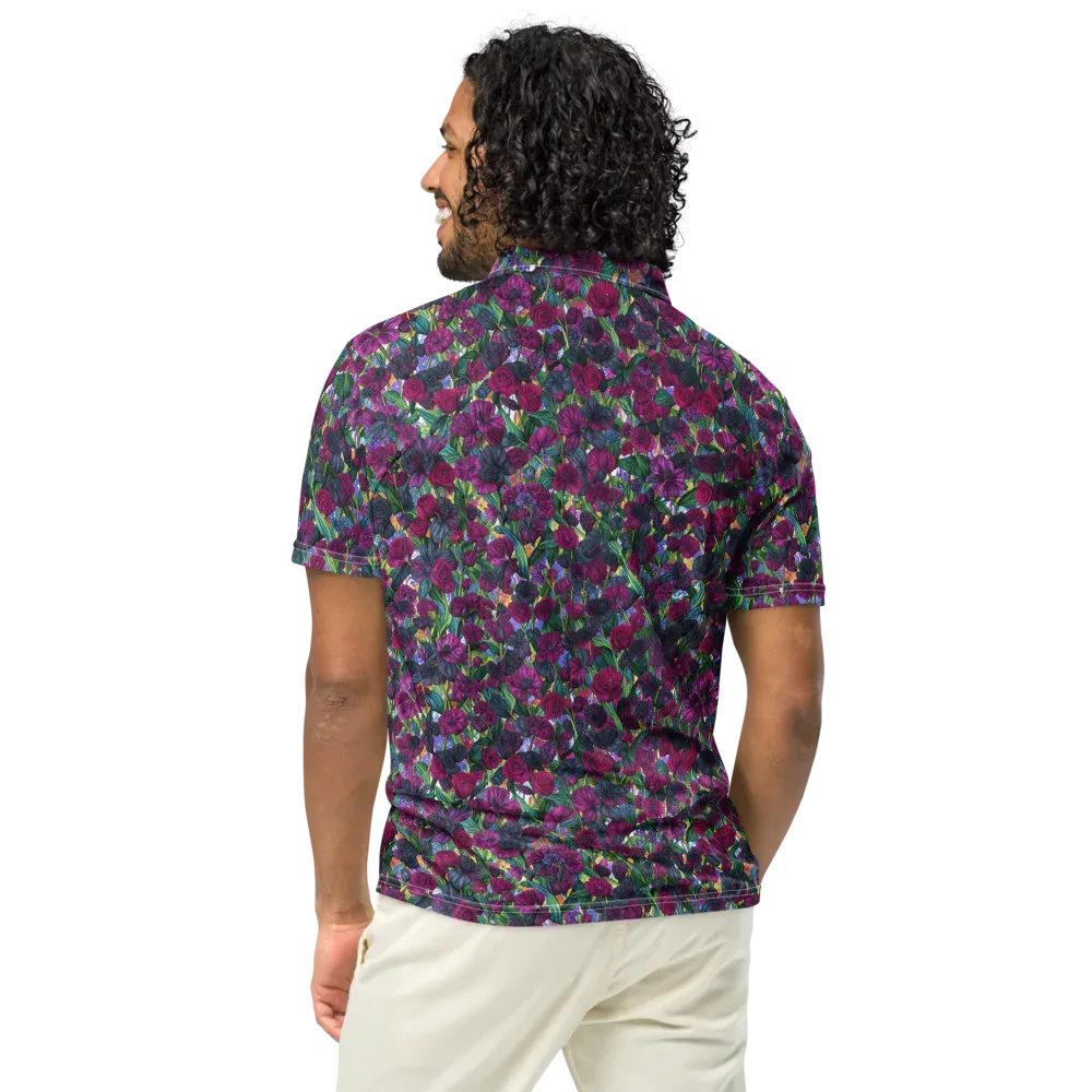 Midnight Floralia on Men's Slim Fit Polo Shirt — Back