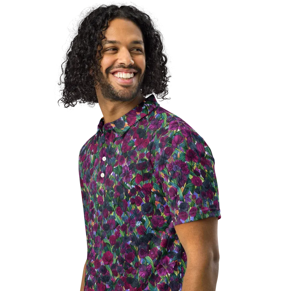 Midnight Floralia on Men's Slim Fit Polo Shirt — Left Front