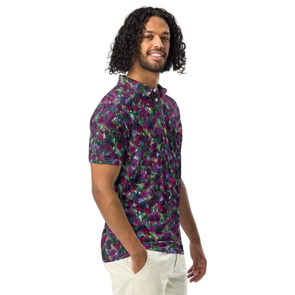Midnight Floralia on Men's Slim Fit Polo Shirt — Right Front