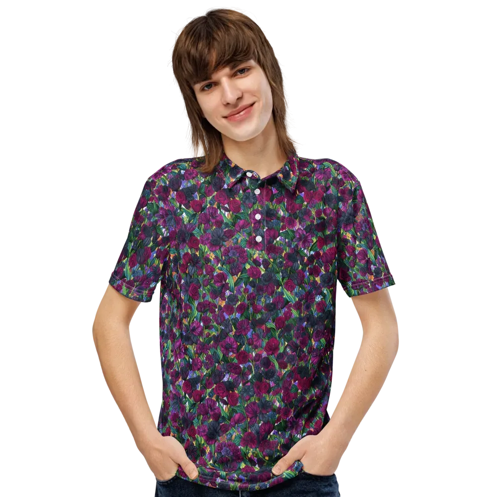 Midnight Floralia on Men's Slim Fit Polo Shirt — Front