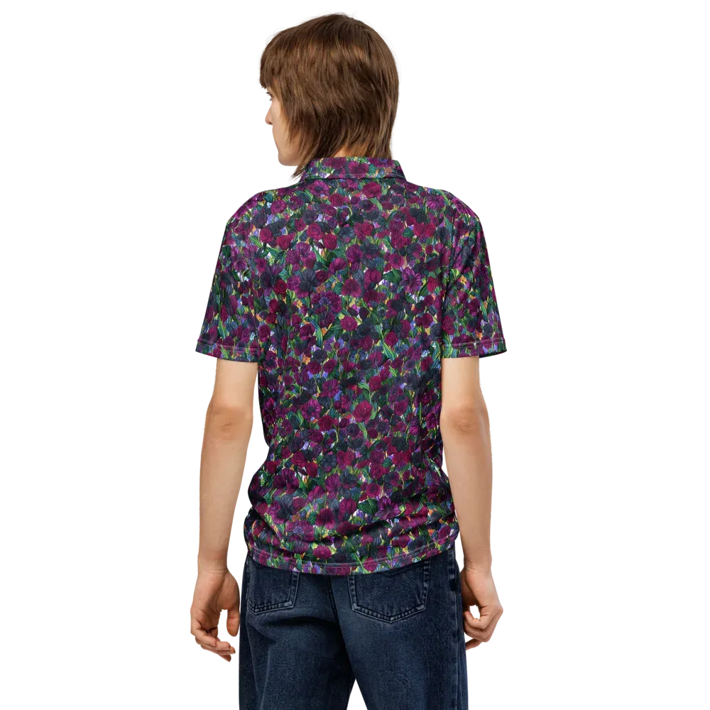 Midnight Floralia on Men's Slim Fit Polo Shirt — Back