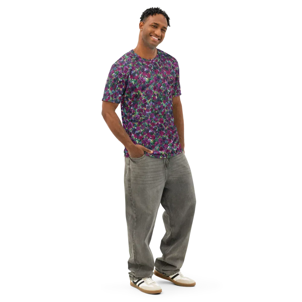 Midnight Floralia on Men's Cotton Crew Neck T-Shirt — Right Front