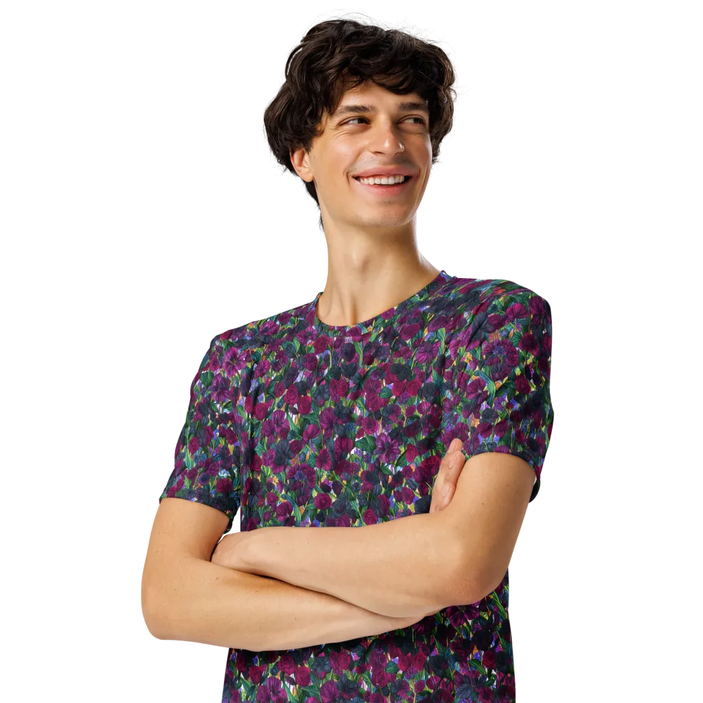 Midnight Floralia on Men's Crew Neck T-Shirt — Left Front