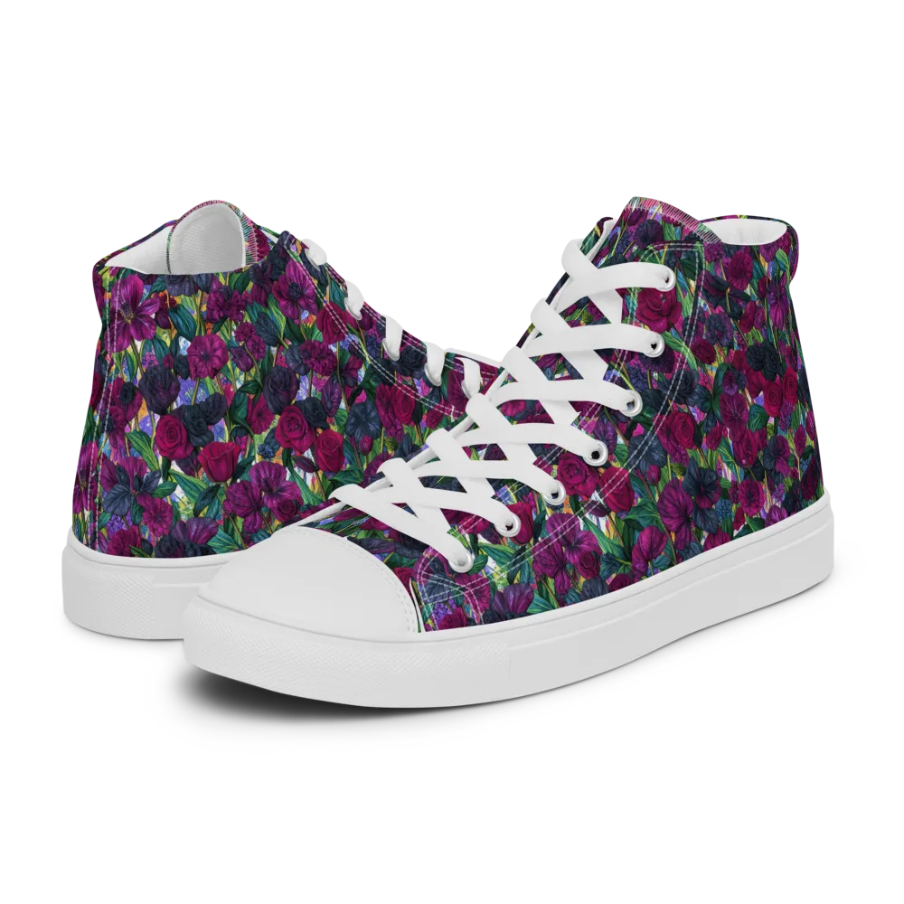 Midnight Floralia on Men's High Top Canvas Shoes — Left