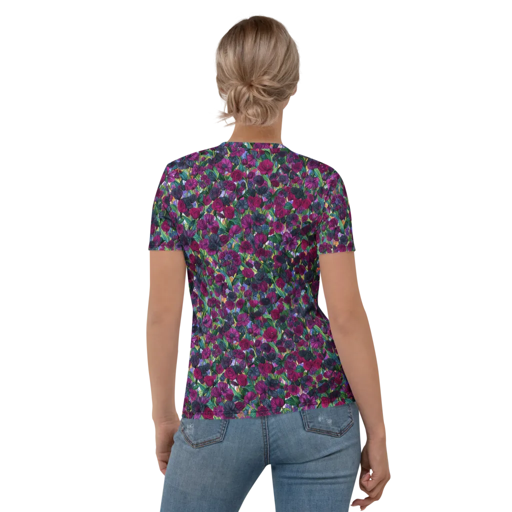 Midnight Floralia on Women's Crew Neck T-Shirt — Back