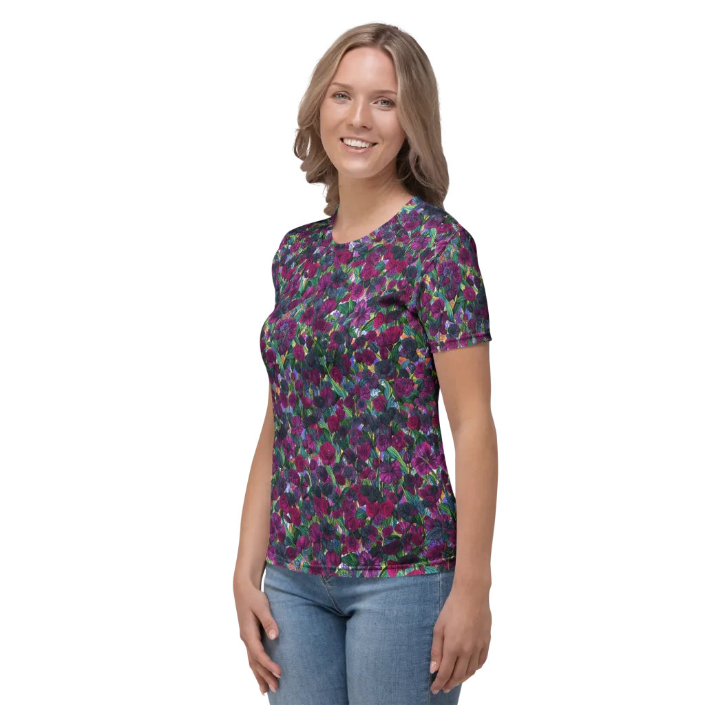 Midnight Floralia on Women's Crew Neck T-Shirt — Left