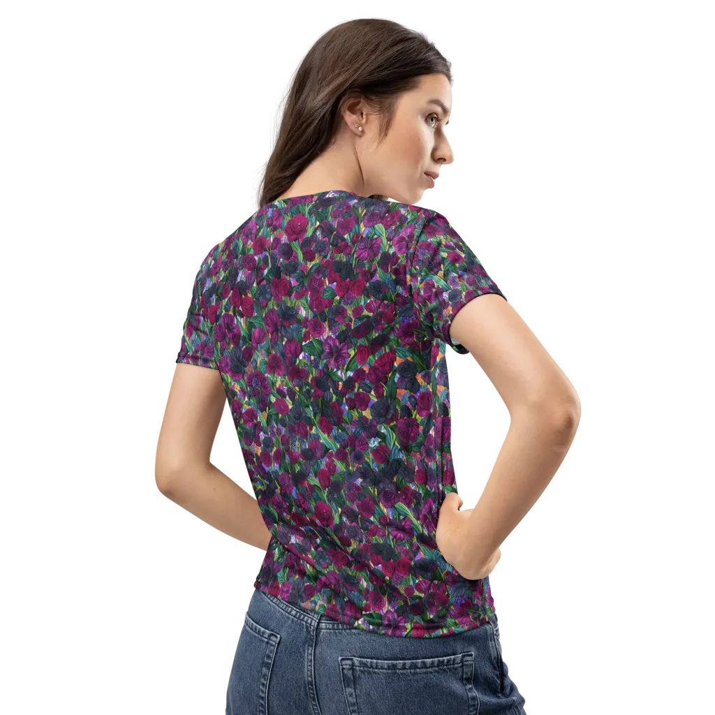 Midnight Floralia on Women's Crew Neck T-Shirt — Back