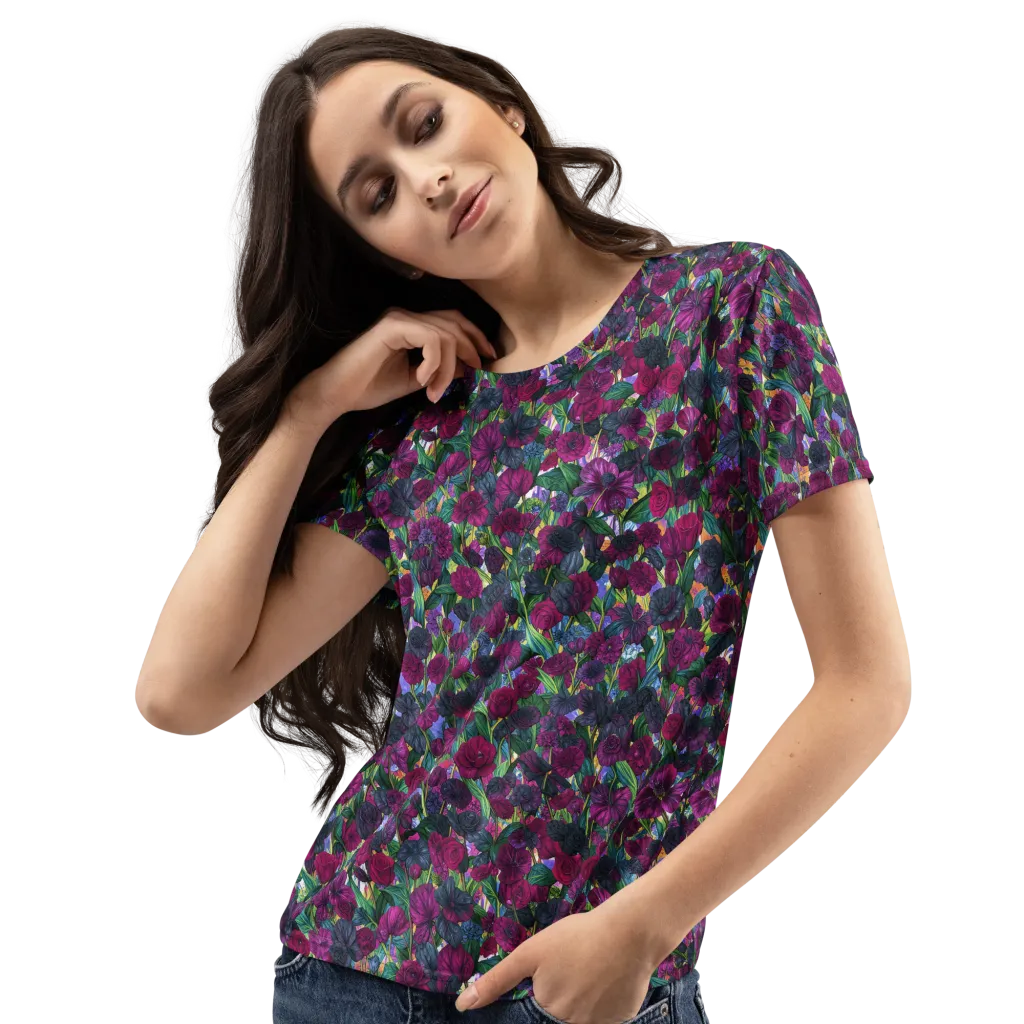 Midnight Floralia on Women's Crew Neck T-Shirt — Left Front