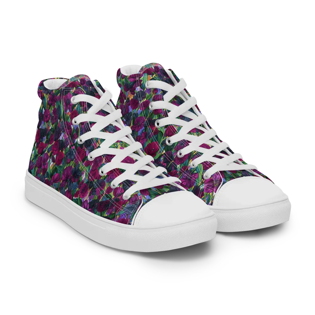 Midnight Floralia on Women's High Top Canvas Shoes — Right Front